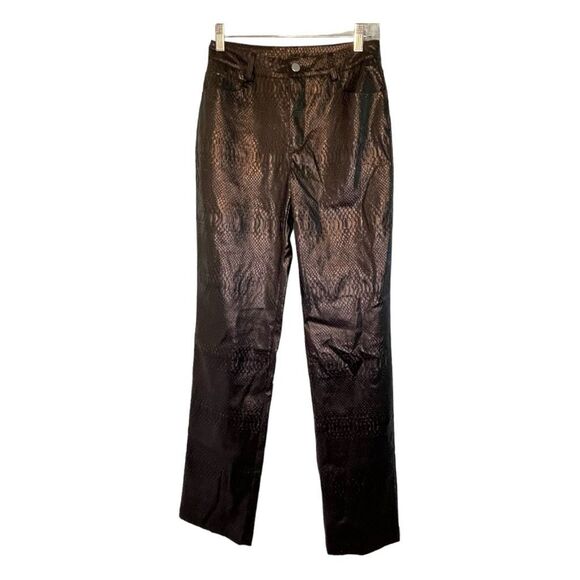 Forever 21 Faux Leather Straight Leg Pants Black Embossed Snakeskin Pattern High - Picture 1 of 4